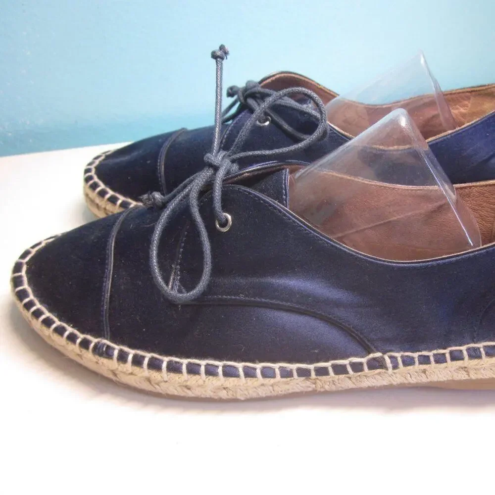 Tabitha Simmons Women Unworn Size 7.5 Blue Satin Lace Up Espadrille Flats EU 38
